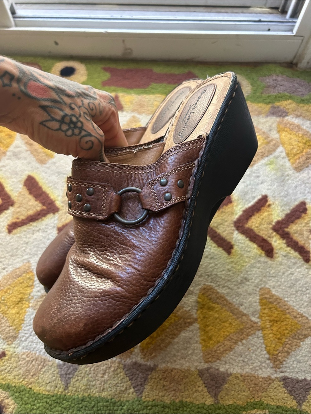 Brown’s Landing Brown Leather Studded Mule Clogs Shoes Size 10 EU 42